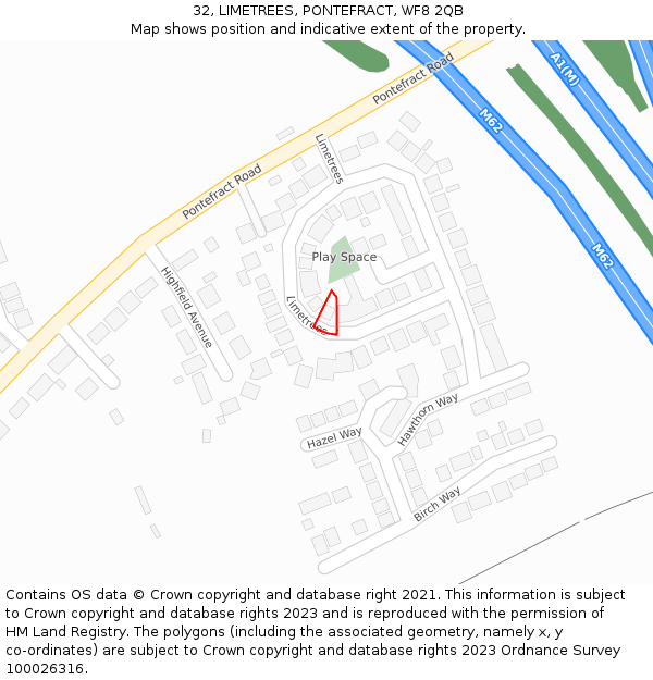 32, LIMETREES, PONTEFRACT, WF8 2QB: Location map and indicative extent of plot