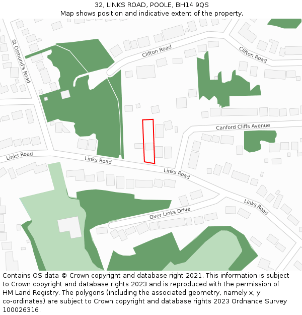 32, LINKS ROAD, POOLE, BH14 9QS: Location map and indicative extent of plot