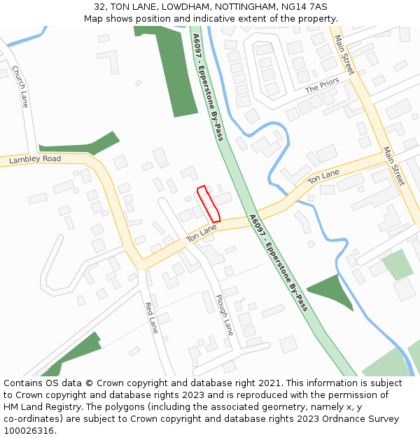 32, TON LANE, LOWDHAM, NOTTINGHAM, NG14 7AS: Location map and indicative extent of plot