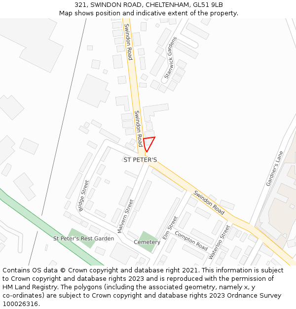 321, SWINDON ROAD, CHELTENHAM, GL51 9LB: Location map and indicative extent of plot