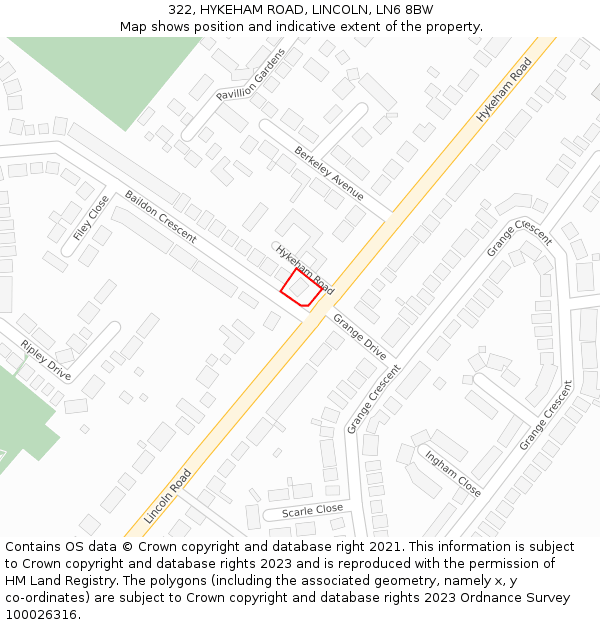 322, HYKEHAM ROAD, LINCOLN, LN6 8BW: Location map and indicative extent of plot