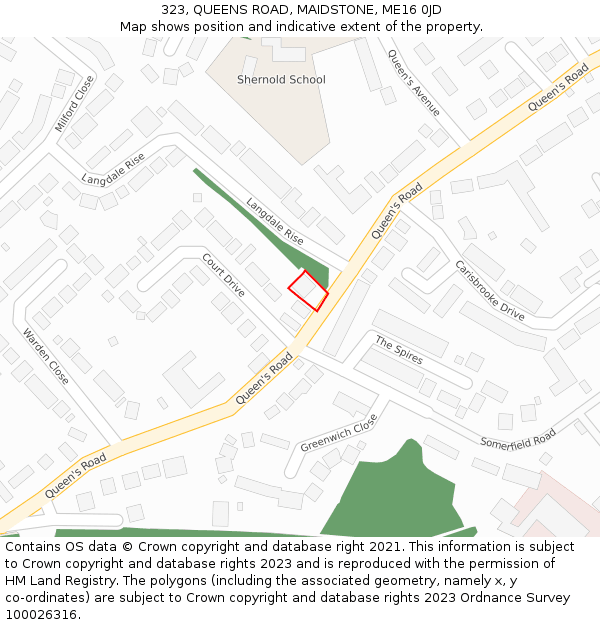 323, QUEENS ROAD, MAIDSTONE, ME16 0JD: Location map and indicative extent of plot