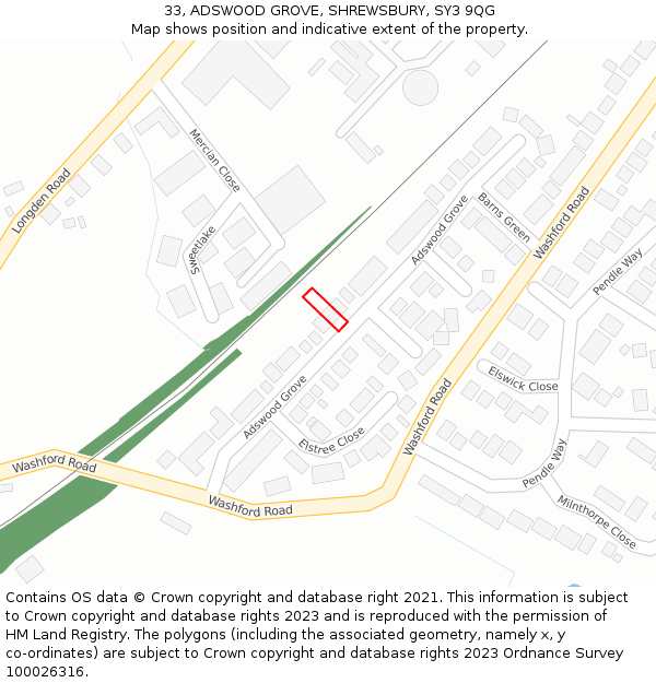 33, ADSWOOD GROVE, SHREWSBURY, SY3 9QG: Location map and indicative extent of plot