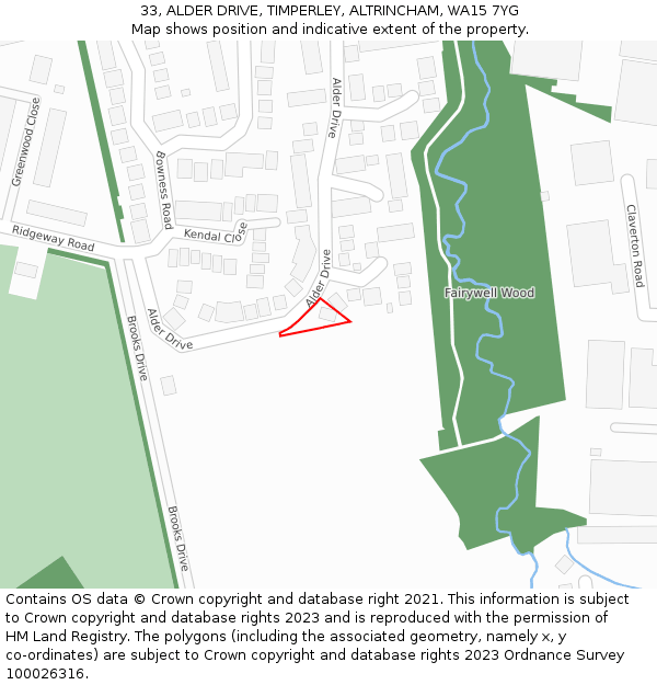 33, ALDER DRIVE, TIMPERLEY, ALTRINCHAM, WA15 7YG: Location map and indicative extent of plot