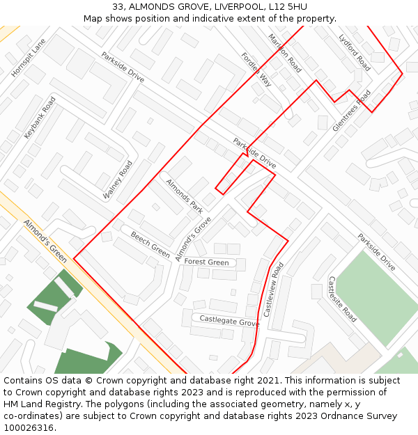 33, ALMONDS GROVE, LIVERPOOL, L12 5HU: Location map and indicative extent of plot