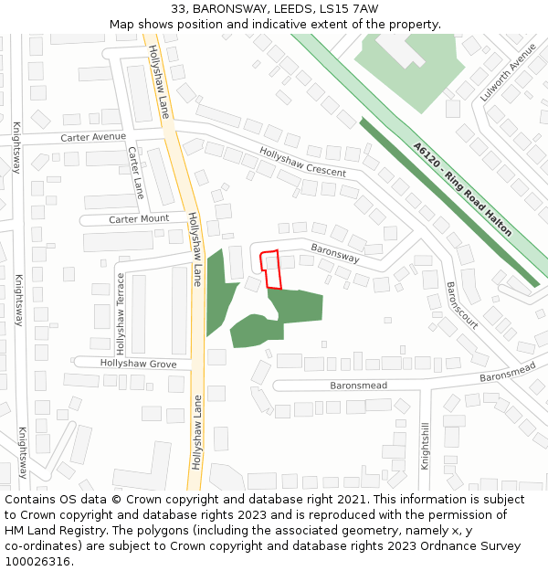 33, BARONSWAY, LEEDS, LS15 7AW: Location map and indicative extent of plot