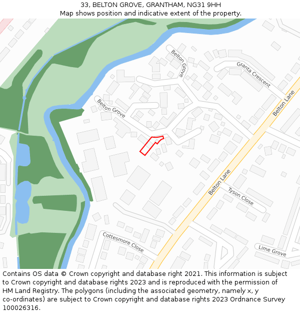 33, BELTON GROVE, GRANTHAM, NG31 9HH: Location map and indicative extent of plot