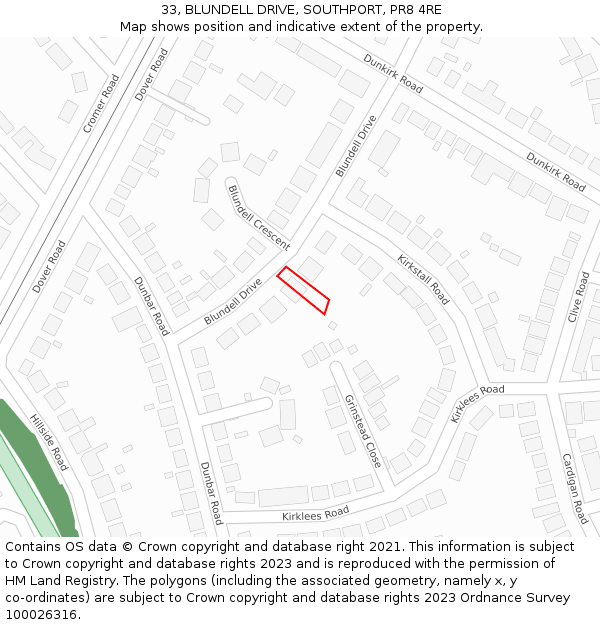 33, BLUNDELL DRIVE, SOUTHPORT, PR8 4RE: Location map and indicative extent of plot