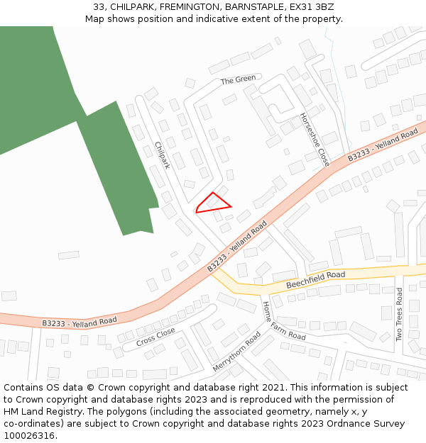 33, CHILPARK, FREMINGTON, BARNSTAPLE, EX31 3BZ: Location map and indicative extent of plot