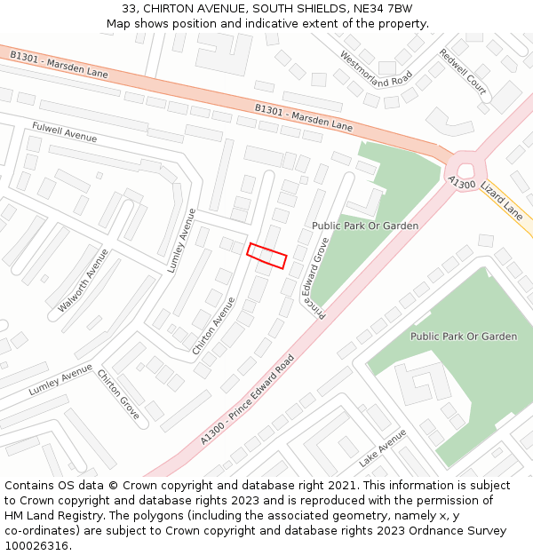 33, CHIRTON AVENUE, SOUTH SHIELDS, NE34 7BW: Location map and indicative extent of plot