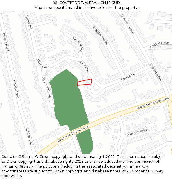 33, COVERTSIDE, WIRRAL, CH48 9UD: Location map and indicative extent of plot