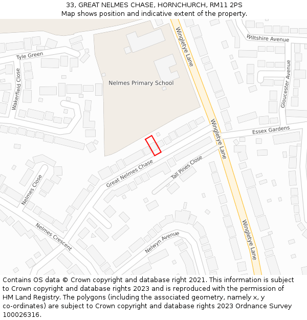 33, GREAT NELMES CHASE, HORNCHURCH, RM11 2PS: Location map and indicative extent of plot