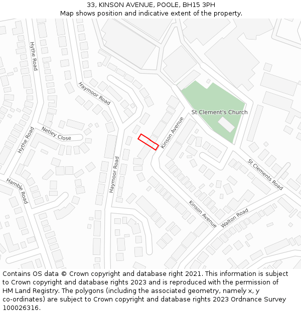 33, KINSON AVENUE, POOLE, BH15 3PH: Location map and indicative extent of plot