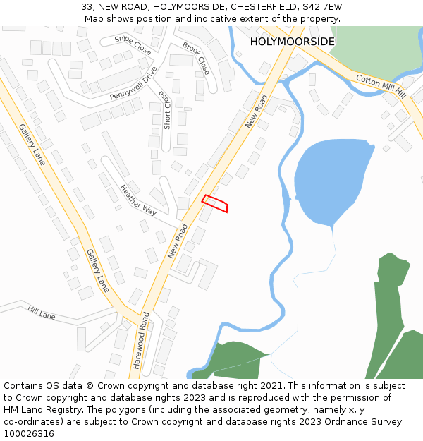 33, NEW ROAD, HOLYMOORSIDE, CHESTERFIELD, S42 7EW: Location map and indicative extent of plot