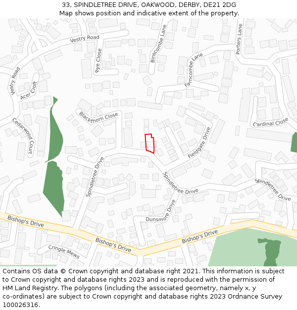 33, SPINDLETREE DRIVE, OAKWOOD, DERBY, DE21 2DG: Location map and indicative extent of plot