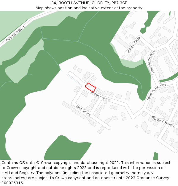 34, BOOTH AVENUE, CHORLEY, PR7 3SB: Location map and indicative extent of plot