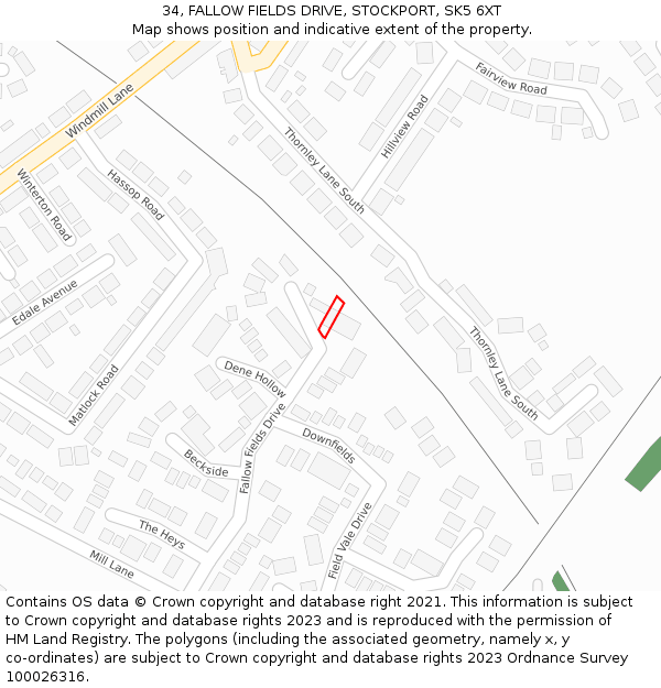 34, FALLOW FIELDS DRIVE, STOCKPORT, SK5 6XT: Location map and indicative extent of plot