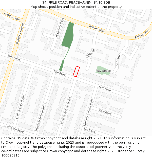 34, FIRLE ROAD, PEACEHAVEN, BN10 8DB: Location map and indicative extent of plot