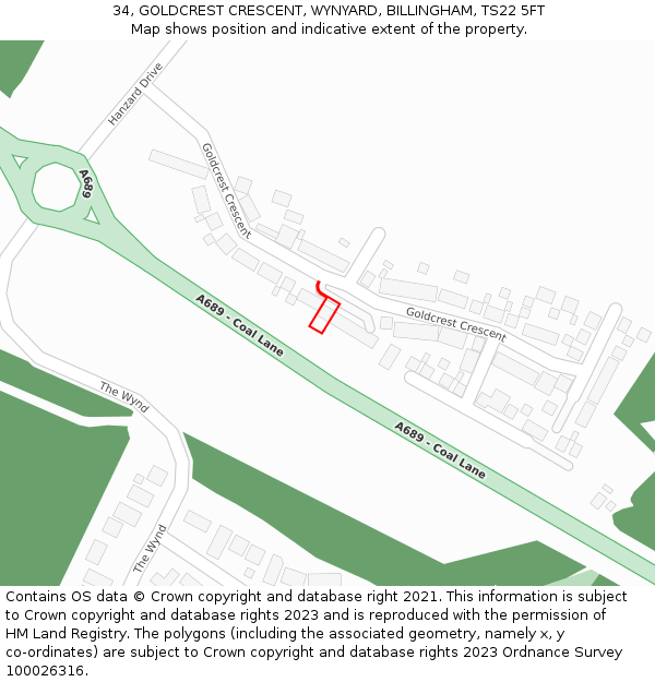 34, GOLDCREST CRESCENT, WYNYARD, BILLINGHAM, TS22 5FT: Location map and indicative extent of plot