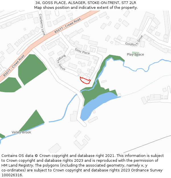 34, GOSS PLACE, ALSAGER, STOKE-ON-TRENT, ST7 2LR: Location map and indicative extent of plot