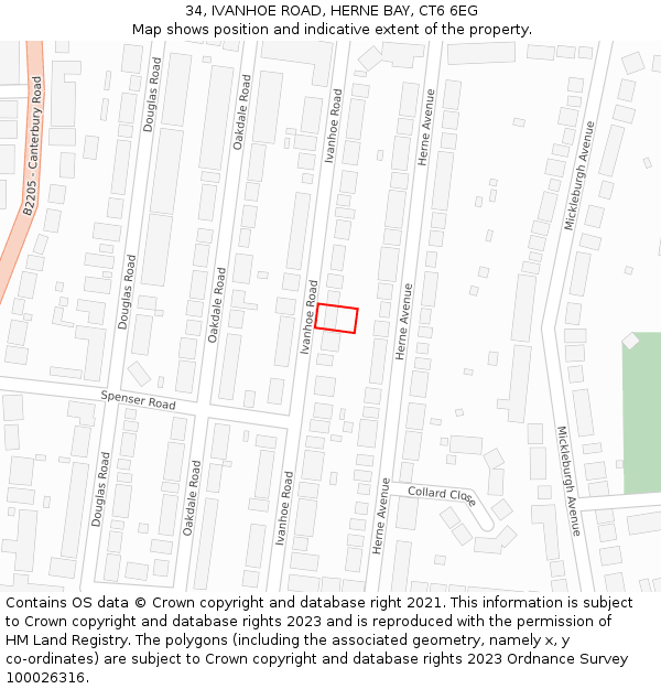 34, IVANHOE ROAD, HERNE BAY, CT6 6EG: Location map and indicative extent of plot