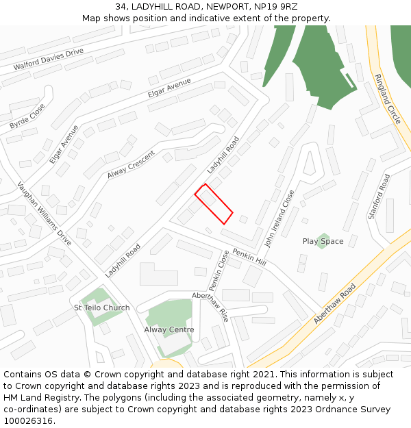 34, LADYHILL ROAD, NEWPORT, NP19 9RZ: Location map and indicative extent of plot