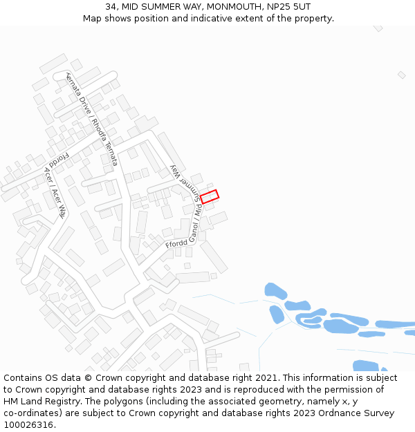 34, MID SUMMER WAY, MONMOUTH, NP25 5UT: Location map and indicative extent of plot