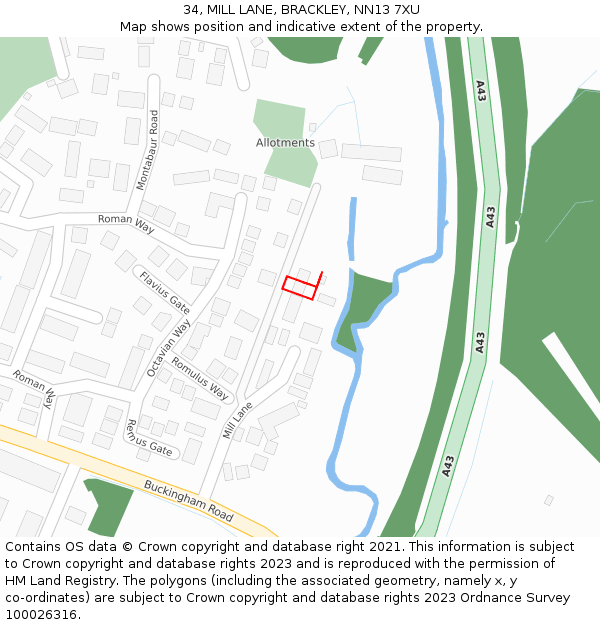 34, MILL LANE, BRACKLEY, NN13 7XU: Location map and indicative extent of plot