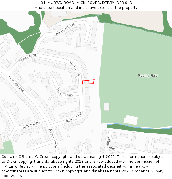 34, MURRAY ROAD, MICKLEOVER, DERBY, DE3 9LD: Location map and indicative extent of plot