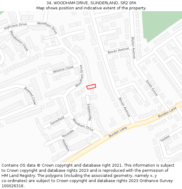 34, WOODHAM DRIVE, SUNDERLAND, SR2 0FA: Location map and indicative extent of plot