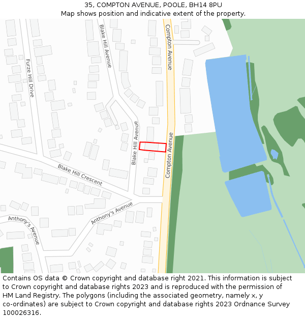 35, COMPTON AVENUE, POOLE, BH14 8PU: Location map and indicative extent of plot