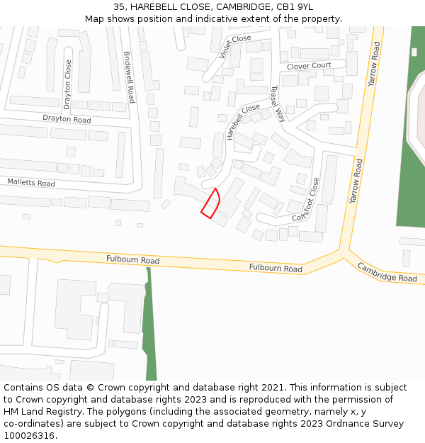 35, HAREBELL CLOSE, CAMBRIDGE, CB1 9YL: Location map and indicative extent of plot