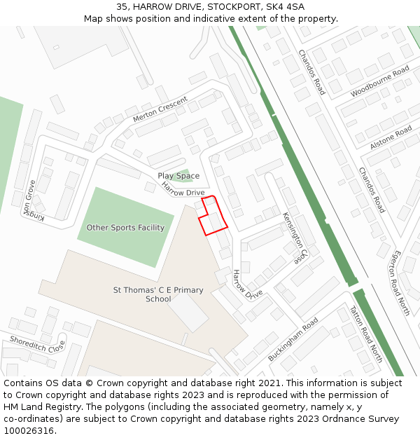 35, HARROW DRIVE, STOCKPORT, SK4 4SA: Location map and indicative extent of plot