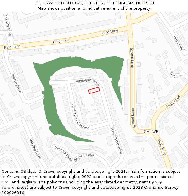 35, LEAMINGTON DRIVE, BEESTON, NOTTINGHAM, NG9 5LN: Location map and indicative extent of plot