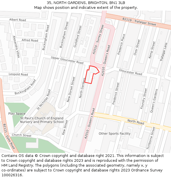 35, NORTH GARDENS, BRIGHTON, BN1 3LB: Location map and indicative extent of plot