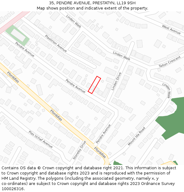 35, PENDRE AVENUE, PRESTATYN, LL19 9SH: Location map and indicative extent of plot