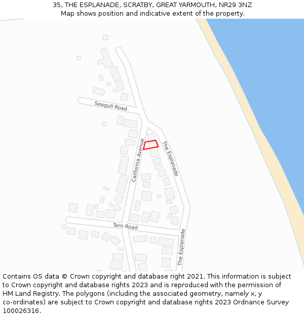 35, THE ESPLANADE, SCRATBY, GREAT YARMOUTH, NR29 3NZ: Location map and indicative extent of plot