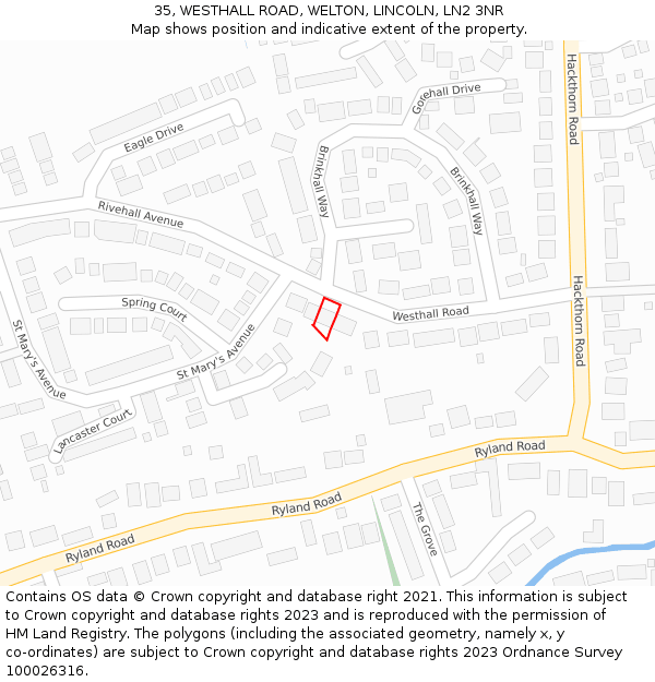 35, WESTHALL ROAD, WELTON, LINCOLN, LN2 3NR: Location map and indicative extent of plot