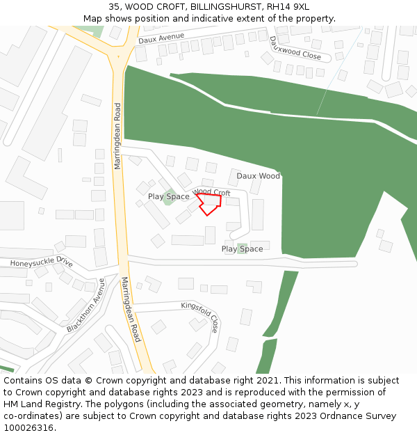 35, WOOD CROFT, BILLINGSHURST, RH14 9XL: Location map and indicative extent of plot