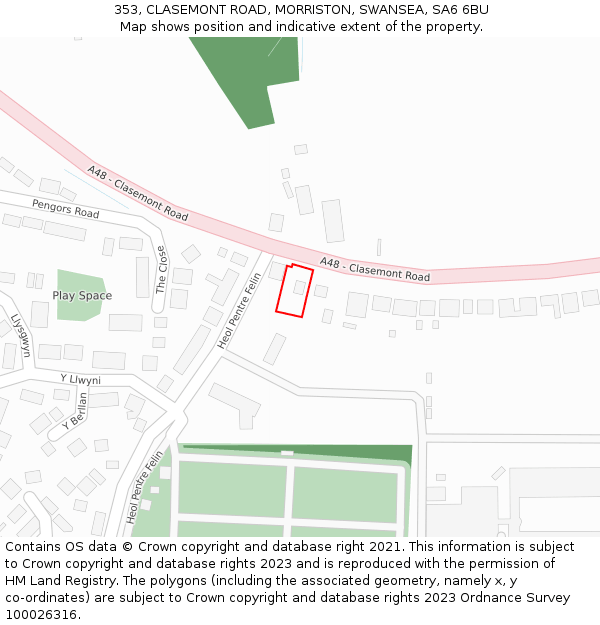 353, CLASEMONT ROAD, MORRISTON, SWANSEA, SA6 6BU: Location map and indicative extent of plot