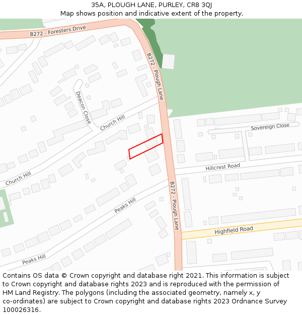 35A, PLOUGH LANE, PURLEY, CR8 3QJ: Location map and indicative extent of plot