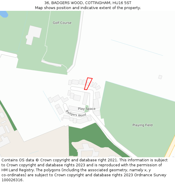 36, BADGERS WOOD, COTTINGHAM, HU16 5ST: Location map and indicative extent of plot