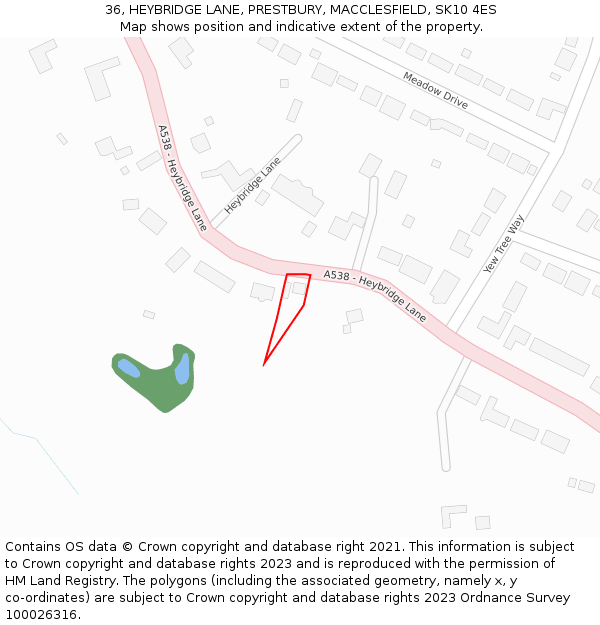 36, HEYBRIDGE LANE, PRESTBURY, MACCLESFIELD, SK10 4ES: Location map and indicative extent of plot