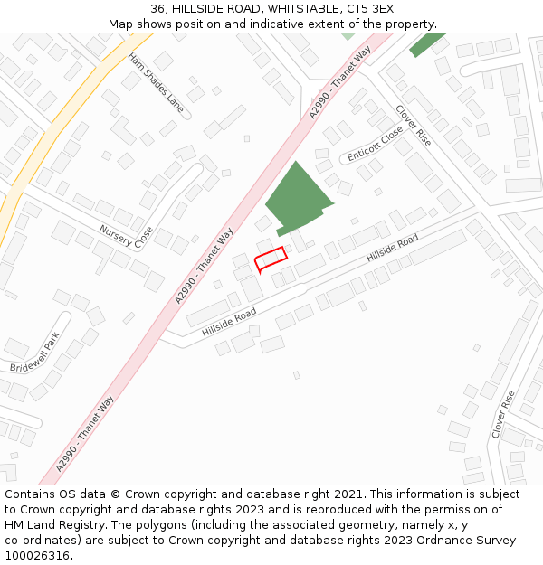 36, HILLSIDE ROAD, WHITSTABLE, CT5 3EX: Location map and indicative extent of plot