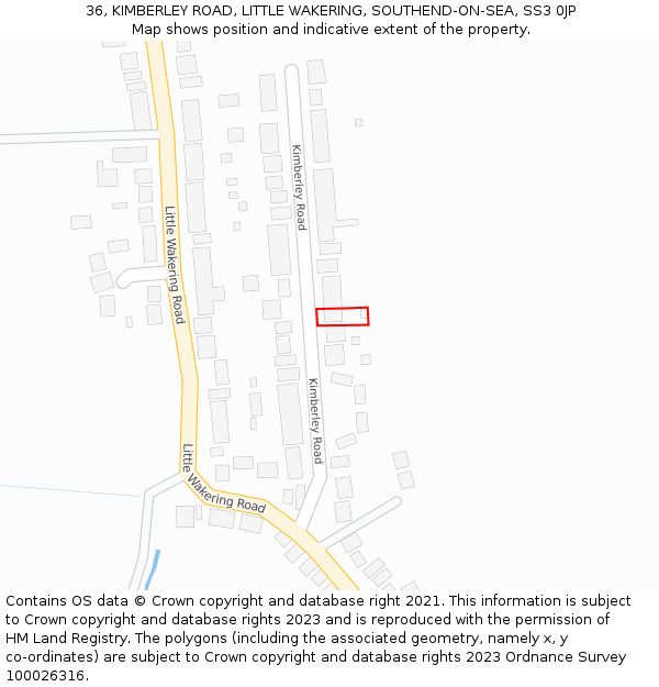 36, KIMBERLEY ROAD, LITTLE WAKERING, SOUTHEND-ON-SEA, SS3 0JP: Location map and indicative extent of plot