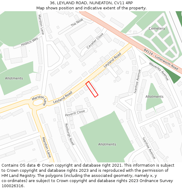 36, LEYLAND ROAD, NUNEATON, CV11 4RP: Location map and indicative extent of plot