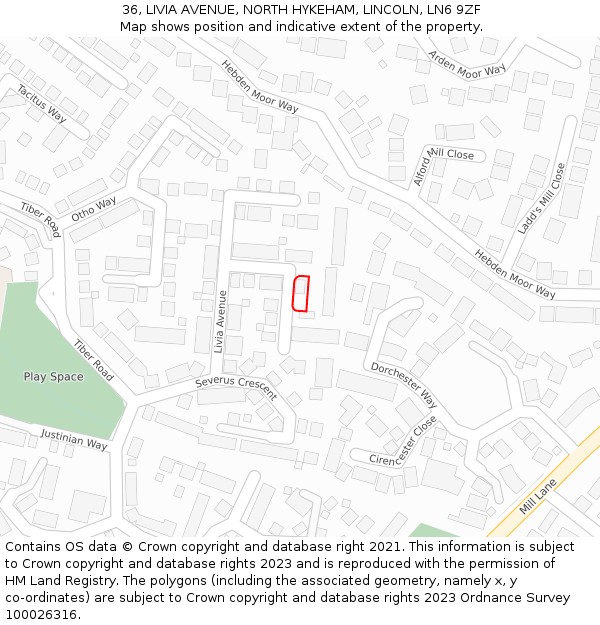 36, LIVIA AVENUE, NORTH HYKEHAM, LINCOLN, LN6 9ZF: Location map and indicative extent of plot