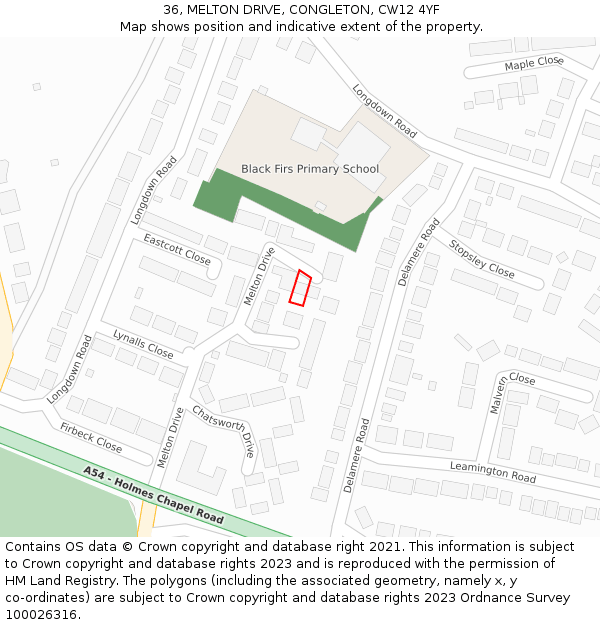 36, MELTON DRIVE, CONGLETON, CW12 4YF: Location map and indicative extent of plot