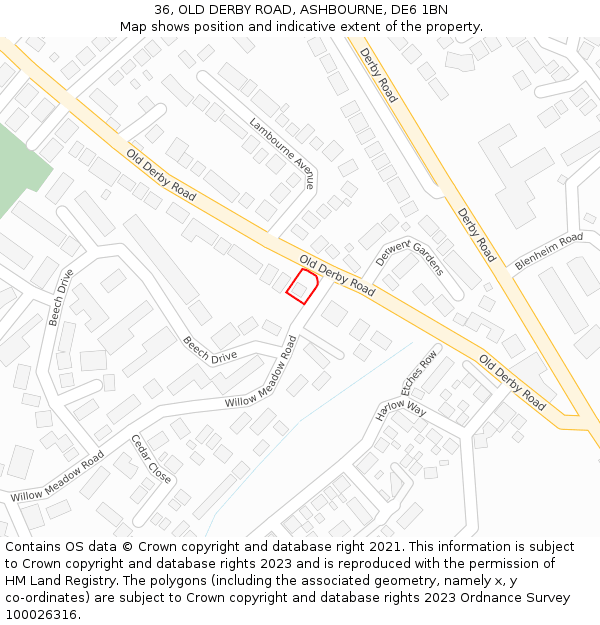 36, OLD DERBY ROAD, ASHBOURNE, DE6 1BN: Location map and indicative extent of plot