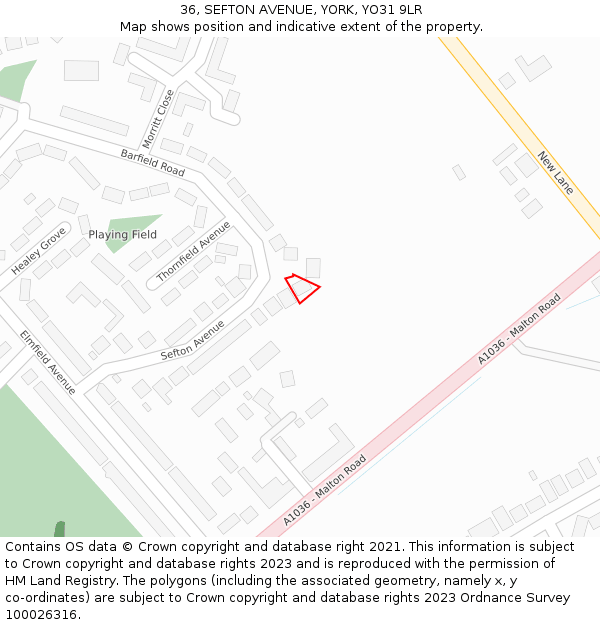 36, SEFTON AVENUE, YORK, YO31 9LR: Location map and indicative extent of plot